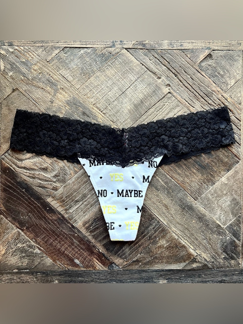 RARE NEW • VS PINK “Yes No Maybe” Glow In The Dark Extra Low Rise Thong Panty •